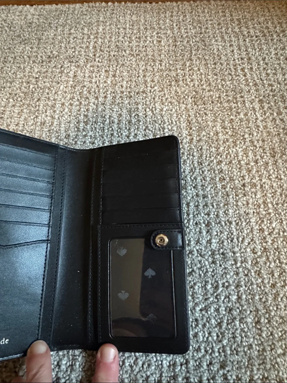 kate spade Black Saffiano Zip Wallet with Gold Logo